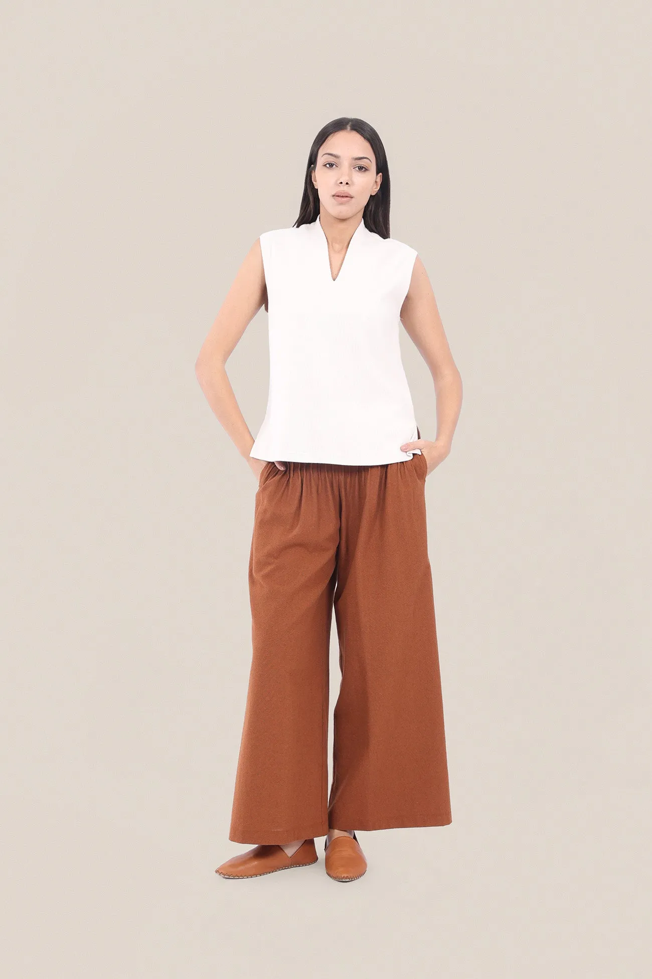 Wide legged pants with tiny front pleats