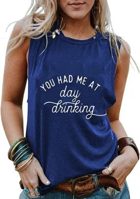 Women You Had Me at Day Drinking Tank Short Sleeve Shirts (Small,2Blue)