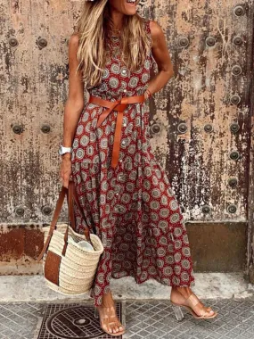 Women's Casual Bohemian Summer Polka Dot Dress (Belt Not Included)